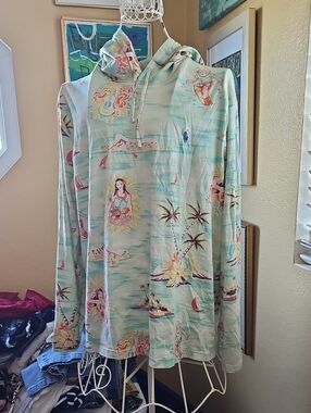 Polo by Ralph Lauren Aqua & Navy Tropical Print Hoodie